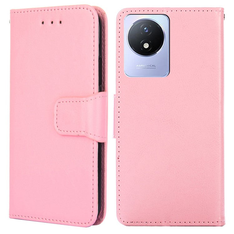 For vivo Y02 4G Foldable Stand Cover Textured PU Leather Shockproof Phone Wallet Case - Pink