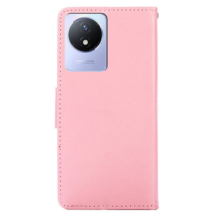 For vivo Y02 4G Foldable Stand Cover Textured PU Leather Shockproof Phone Wallet Case - Pink