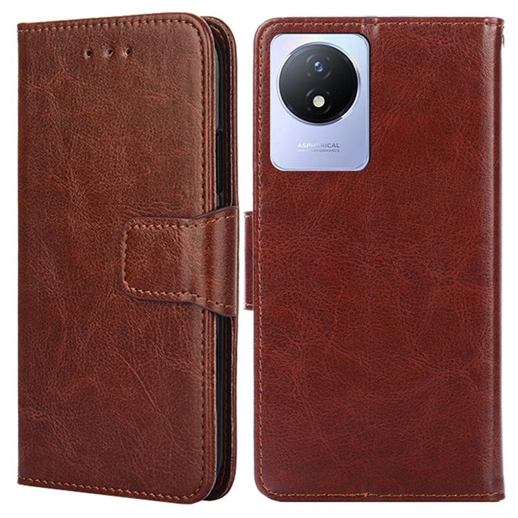 For vivo Y02 4G Foldable Stand Cover Textured PU Leather Shockproof Phone Wallet Case - Brown