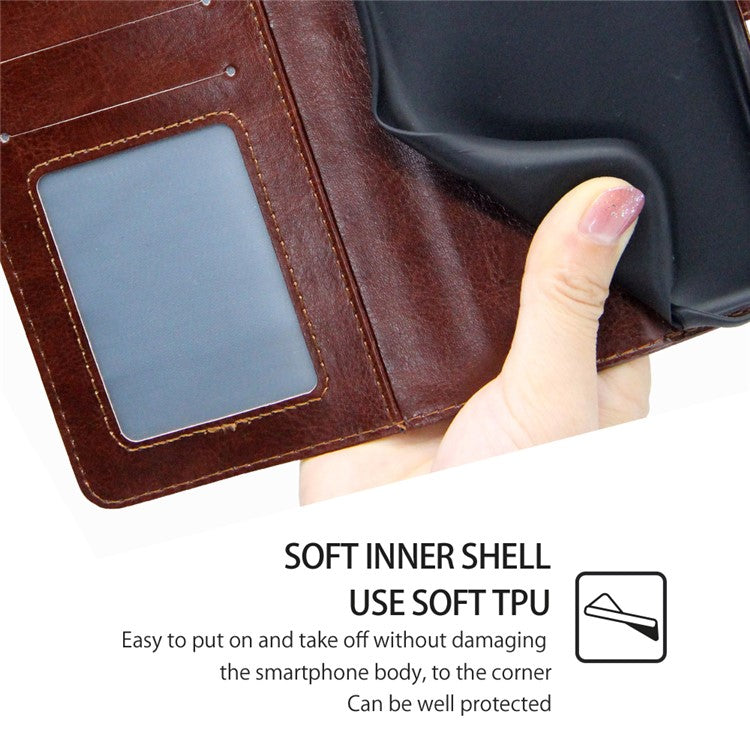 For vivo Y02 4G Foldable Stand Cover Textured PU Leather Shockproof Phone Wallet Case - Brown