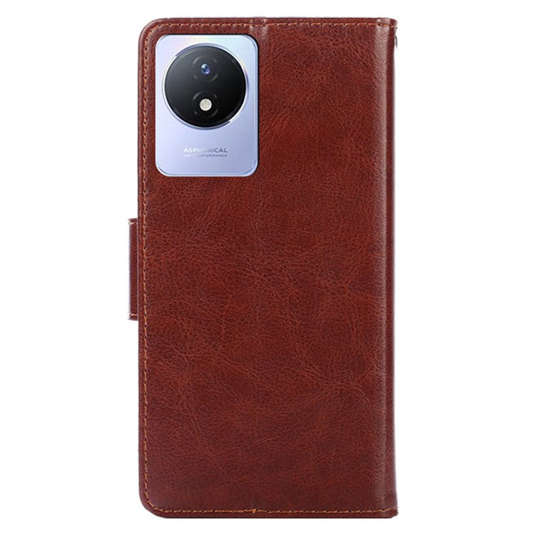 For vivo Y02 4G Foldable Stand Cover Textured PU Leather Shockproof Phone Wallet Case - Brown