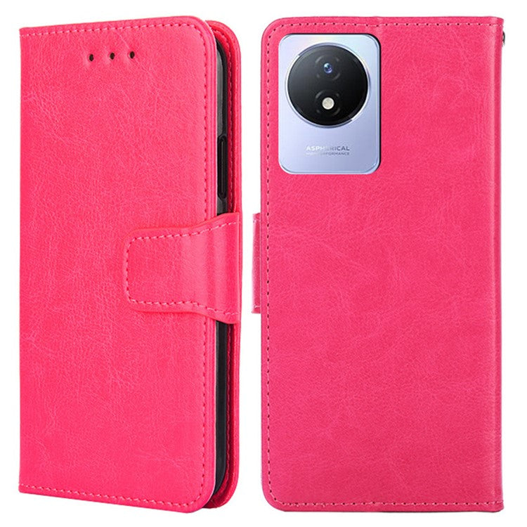 For vivo Y02 4G Foldable Stand Cover Textured PU Leather Shockproof Phone Wallet Case - Rose