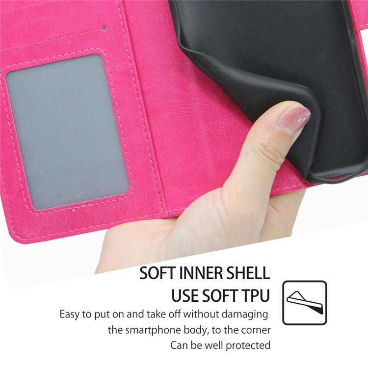 For vivo Y02 4G Foldable Stand Cover Textured PU Leather Shockproof Phone Wallet Case - Rose