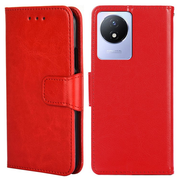 For vivo Y02 4G Foldable Stand Cover Textured PU Leather Shockproof Phone Wallet Case - Red