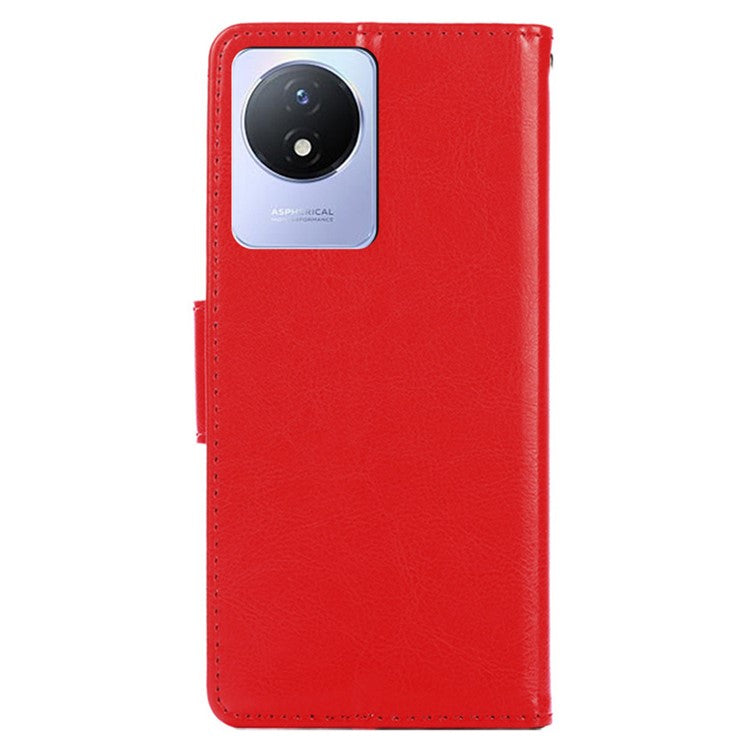 For vivo Y02 4G Foldable Stand Cover Textured PU Leather Shockproof Phone Wallet Case - Red