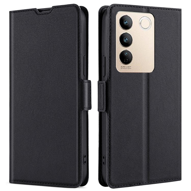 PU Leather Stand Flip Cover for vivo S16 / S16 Pro, Card Slots Protective Slim Phone Case - Black