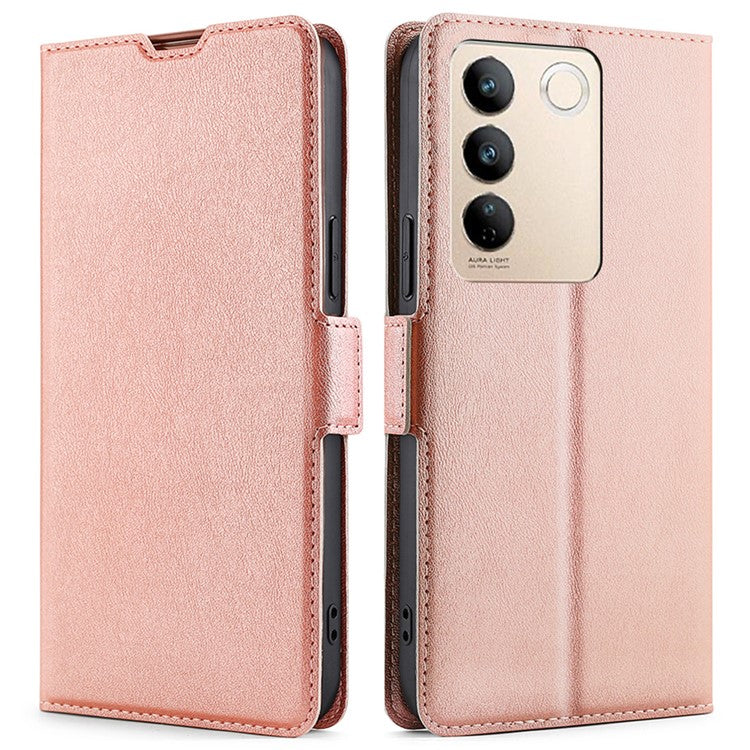 PU Leather Stand Flip Cover for vivo S16 / S16 Pro, Card Slots Protective Slim Phone Case - Rose Gold