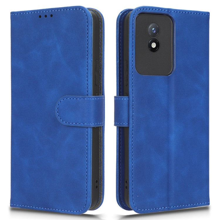 Flip Shell for vivo Y02 4G Skin-touch PU Phone Leather Case Wallet Stand Cell Phone Cover - Blue