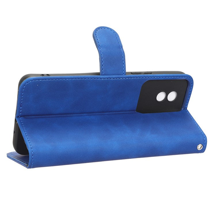 Flip Shell for vivo Y02 4G Skin-touch PU Phone Leather Case Wallet Stand Cell Phone Cover - Blue