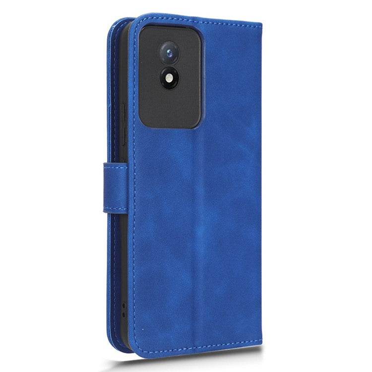 Flip Shell for vivo Y02 4G Skin-touch PU Phone Leather Case Wallet Stand Cell Phone Cover - Blue