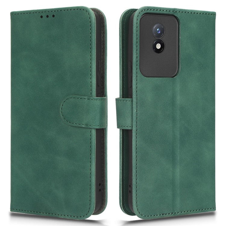 Flip Shell for vivo Y02 4G Skin-touch PU Phone Leather Case Wallet Stand Cell Phone Cover - Green