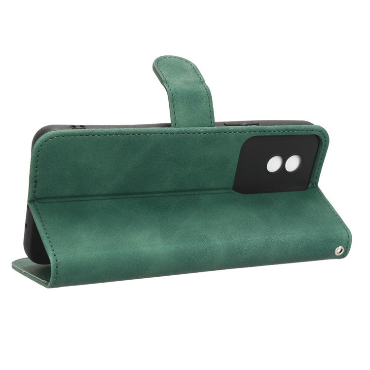 Flip Shell for vivo Y02 4G Skin-touch PU Phone Leather Case Wallet Stand Cell Phone Cover - Green