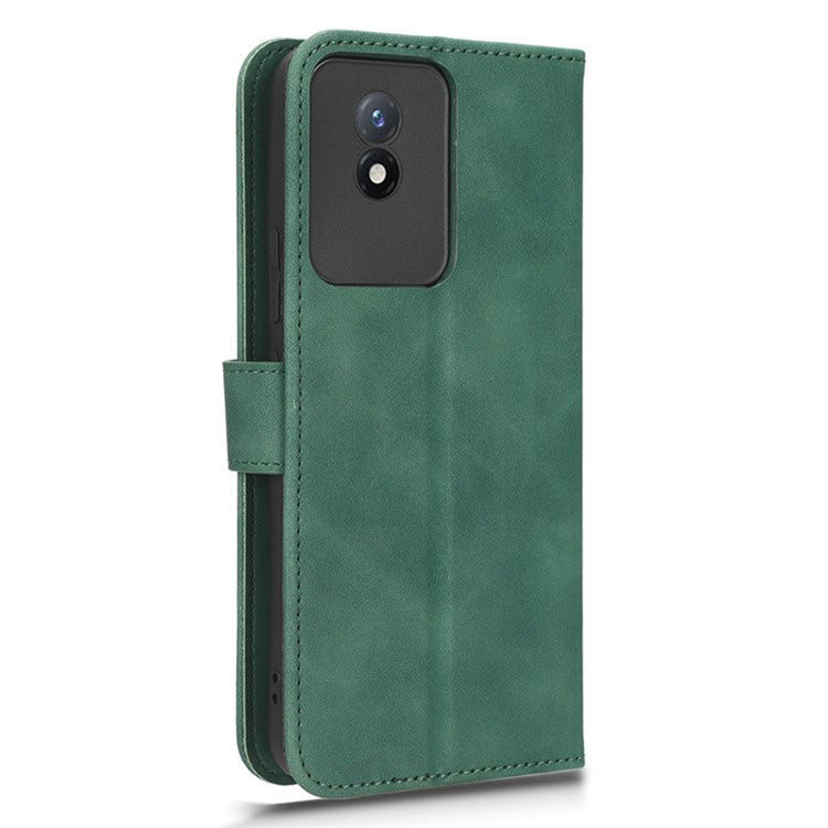 Flip Shell for vivo Y02 4G Skin-touch PU Phone Leather Case Wallet Stand Cell Phone Cover - Green