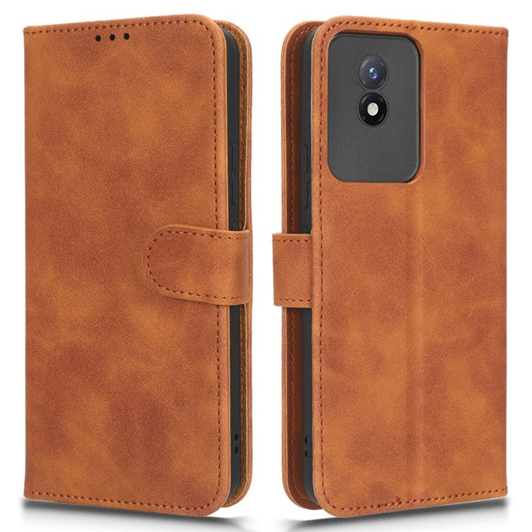 Flip Shell for vivo Y02 4G Skin-touch PU Phone Leather Case Wallet Stand Cell Phone Cover - Brown