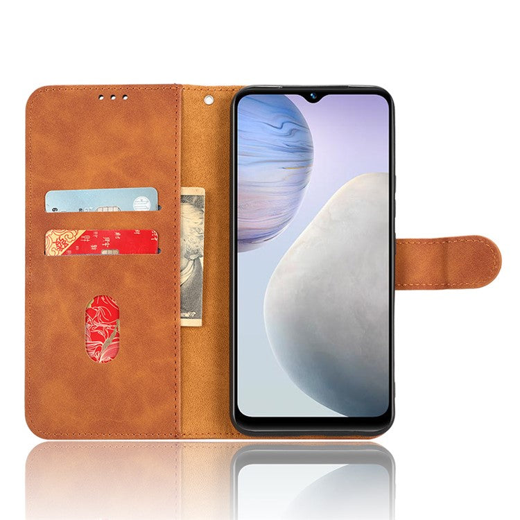 Flip Shell for vivo Y02 4G Skin-touch PU Phone Leather Case Wallet Stand Cell Phone Cover - Brown