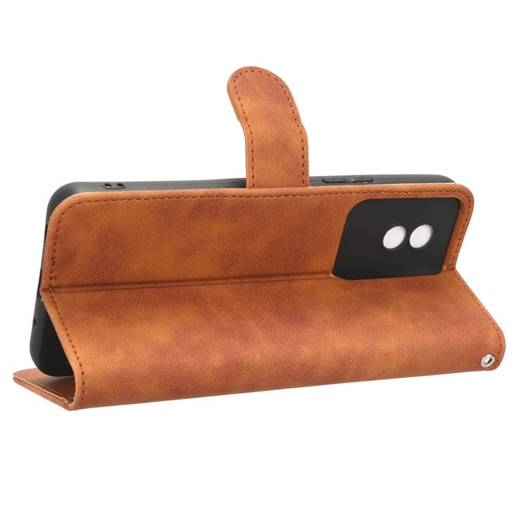 Flip Shell for vivo Y02 4G Skin-touch PU Phone Leather Case Wallet Stand Cell Phone Cover - Brown