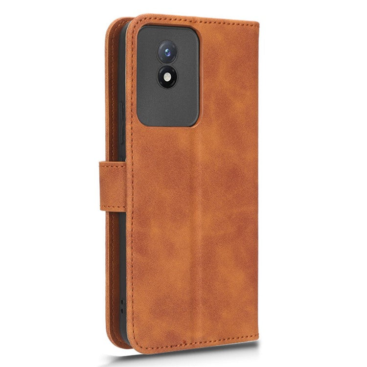 Flip Shell for vivo Y02 4G Skin-touch PU Phone Leather Case Wallet Stand Cell Phone Cover - Brown