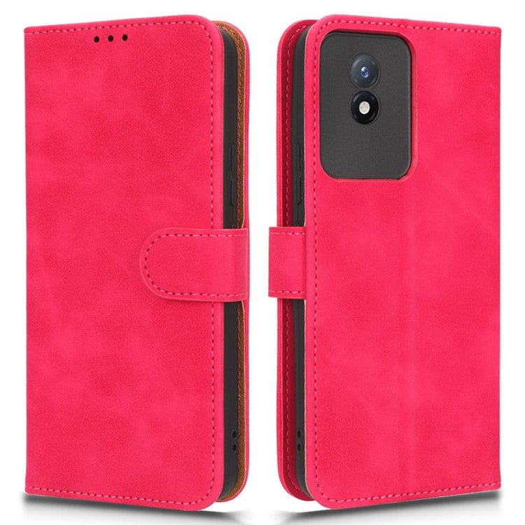 Flip Shell for vivo Y02 4G Skin-touch PU Phone Leather Case Wallet Stand Cell Phone Cover - Red