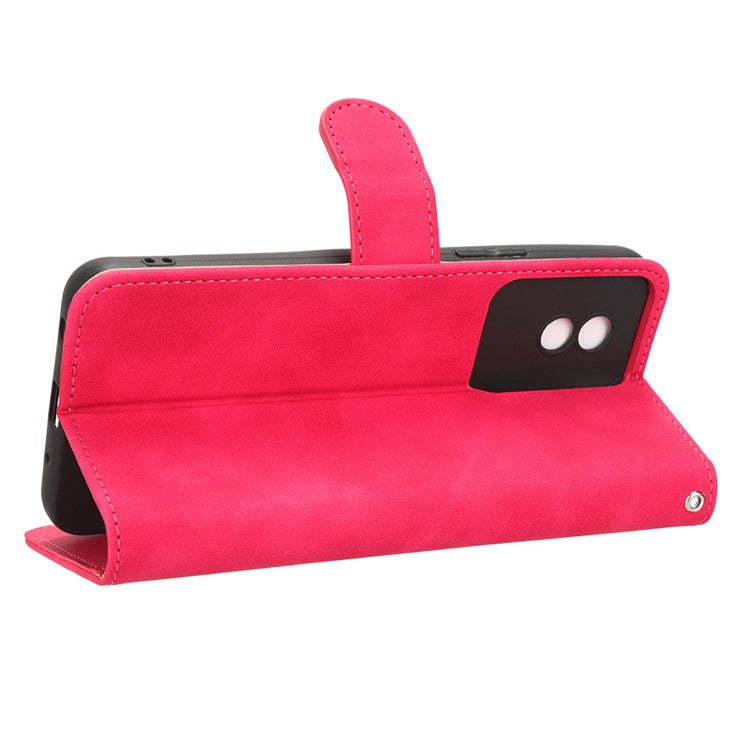 Flip Shell for vivo Y02 4G Skin-touch PU Phone Leather Case Wallet Stand Cell Phone Cover - Red