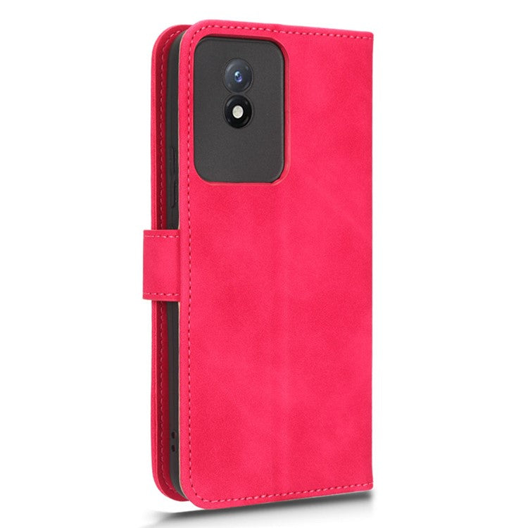 Flip Shell for vivo Y02 4G Skin-touch PU Phone Leather Case Wallet Stand Cell Phone Cover - Red