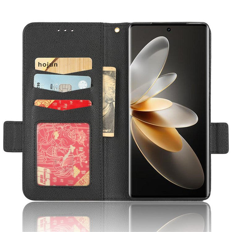 For vivo S16 / S16 Pro / V27 / V27 Pro Anti-Fingerprint Phone Case Wallet Stand Litchi Texture PU Leather Dual Magnetic Clasp Cover - Black