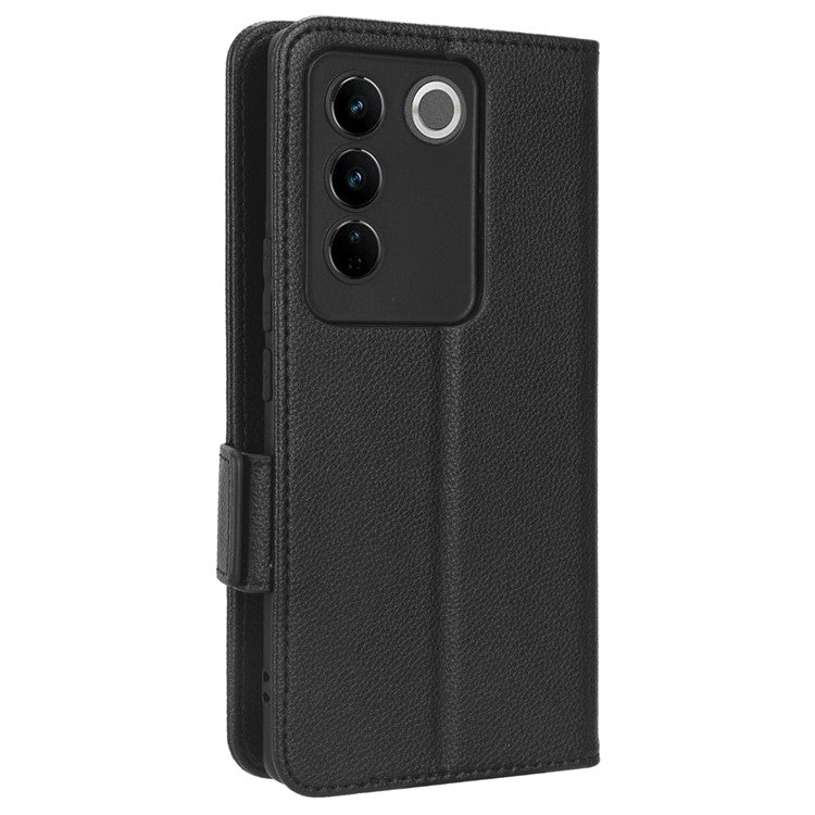 For vivo S16 / S16 Pro / V27 / V27 Pro Anti-Fingerprint Phone Case Wallet Stand Litchi Texture PU Leather Dual Magnetic Clasp Cover - Black