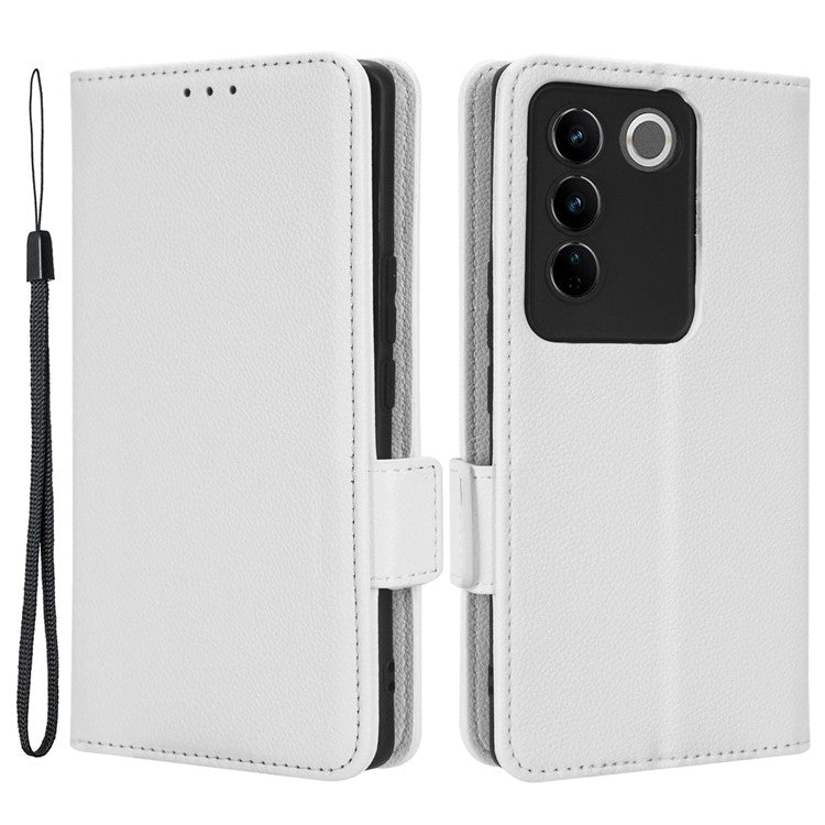 For vivo S16 / S16 Pro / V27 / V27 Pro Anti-Fingerprint Phone Case Wallet Stand Litchi Texture PU Leather Dual Magnetic Clasp Cover - White