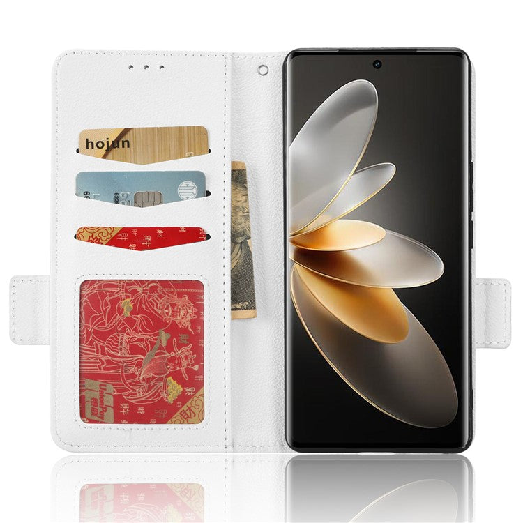 For vivo S16 / S16 Pro / V27 / V27 Pro Anti-Fingerprint Phone Case Wallet Stand Litchi Texture PU Leather Dual Magnetic Clasp Cover - White