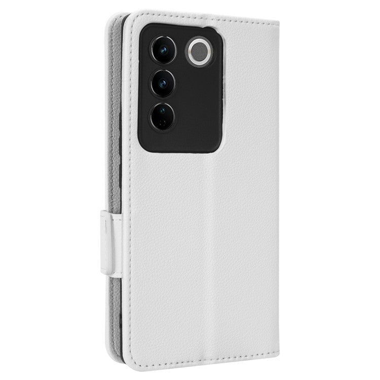 For vivo S16 / S16 Pro / V27 / V27 Pro Anti-Fingerprint Phone Case Wallet Stand Litchi Texture PU Leather Dual Magnetic Clasp Cover - White