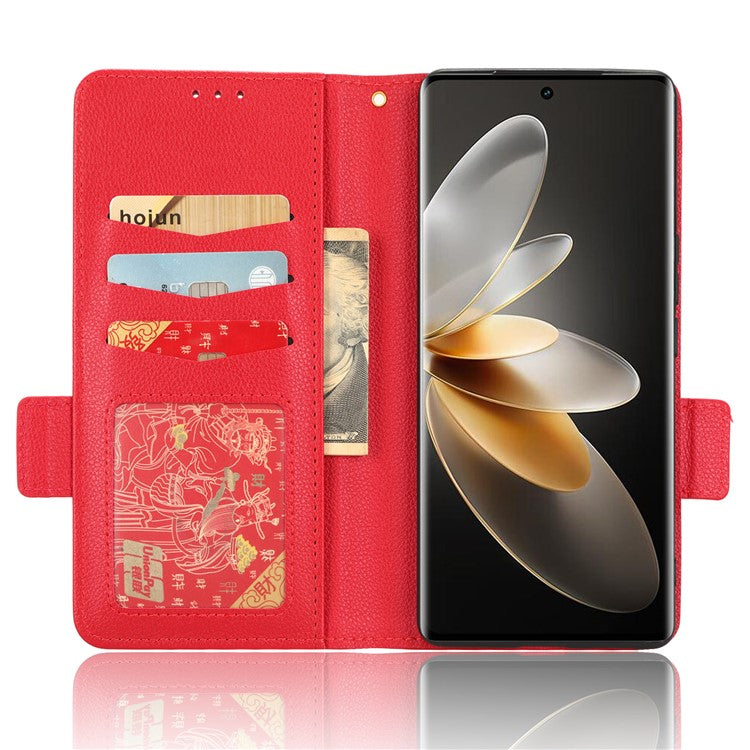 For vivo S16 / S16 Pro / V27 / V27 Pro Anti-Fingerprint Phone Case Wallet Stand Litchi Texture PU Leather Dual Magnetic Clasp Cover - Red