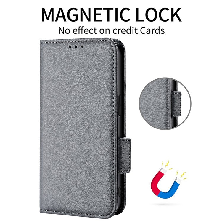 For vivo S16 / S16 Pro / V27 / V27 Pro Anti-Fingerprint Phone Case Wallet Stand Litchi Texture PU Leather Dual Magnetic Clasp Cover - Grey