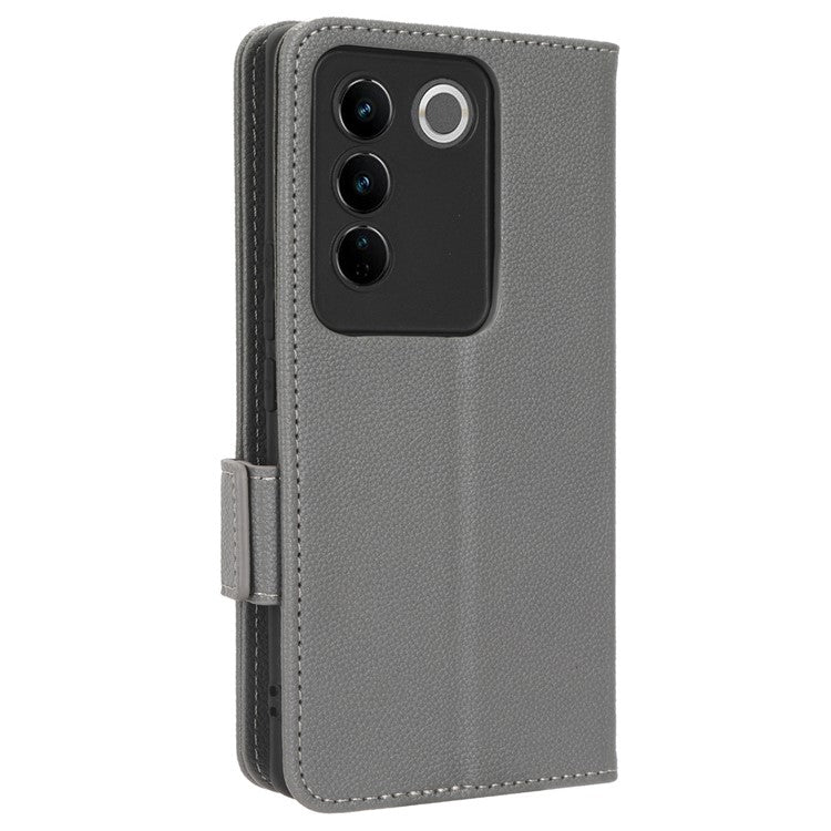 For vivo S16 / S16 Pro / V27 / V27 Pro Anti-Fingerprint Phone Case Wallet Stand Litchi Texture PU Leather Dual Magnetic Clasp Cover - Grey