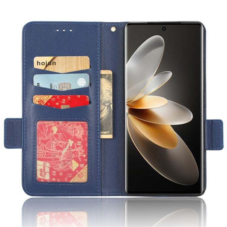 For vivo S16 / S16 Pro / V27 / V27 Pro Anti-Fingerprint Phone Case Wallet Stand Litchi Texture PU Leather Dual Magnetic Clasp Cover - Dark Blue