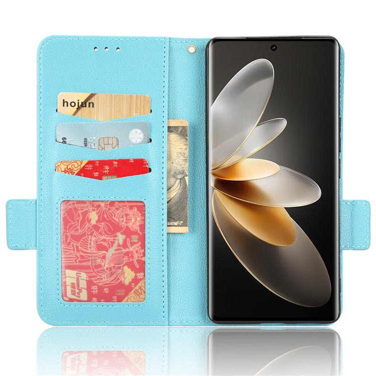 For vivo S16 / S16 Pro / V27 / V27 Pro Anti-Fingerprint Phone Case Wallet Stand Litchi Texture PU Leather Dual Magnetic Clasp Cover - Baby Blue