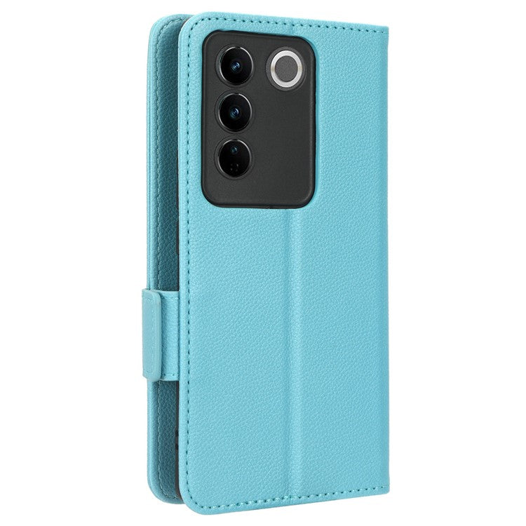 For vivo S16 / S16 Pro / V27 / V27 Pro Anti-Fingerprint Phone Case Wallet Stand Litchi Texture PU Leather Dual Magnetic Clasp Cover - Baby Blue