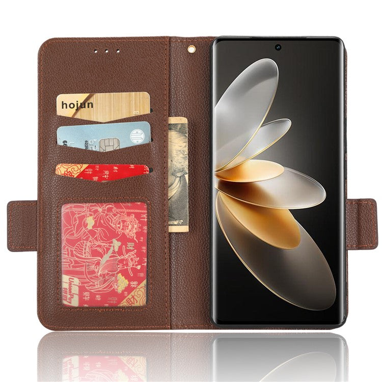 For vivo S16 / S16 Pro / V27 / V27 Pro Anti-Fingerprint Phone Case Wallet Stand Litchi Texture PU Leather Dual Magnetic Clasp Cover - Brown