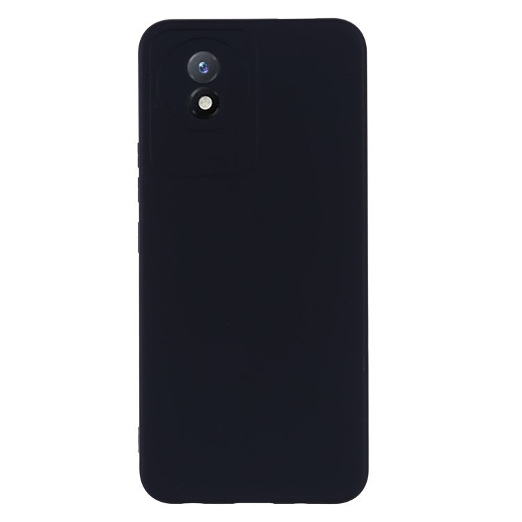 For vivo Y02 4G Liquid Silicone Case Anti-collision Cell Phone Cover Protector with Strap - Black