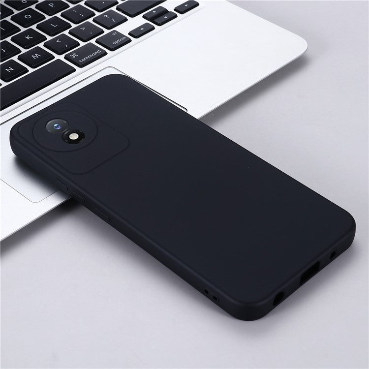 For vivo Y02 4G Liquid Silicone Case Anti-collision Cell Phone Cover Protector with Strap - Black