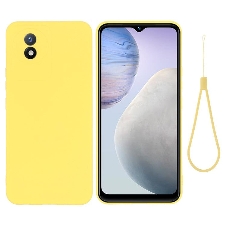 For vivo Y02 4G Liquid Silicone Case Anti-collision Cell Phone Cover Protector with Strap - Yellow