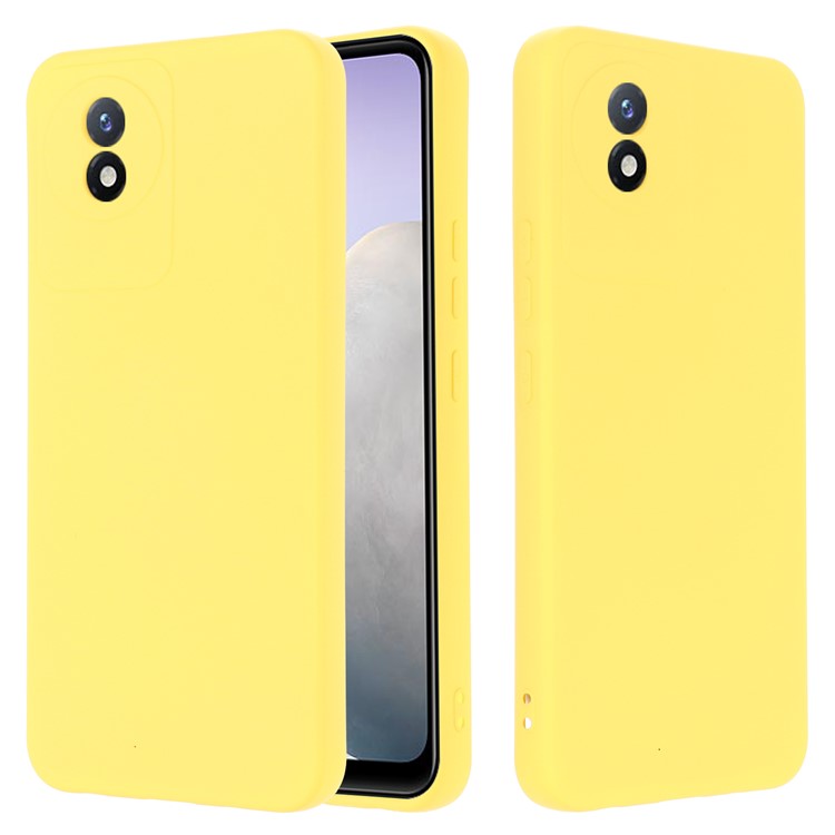 For vivo Y02 4G Liquid Silicone Case Anti-collision Cell Phone Cover Protector with Strap - Yellow