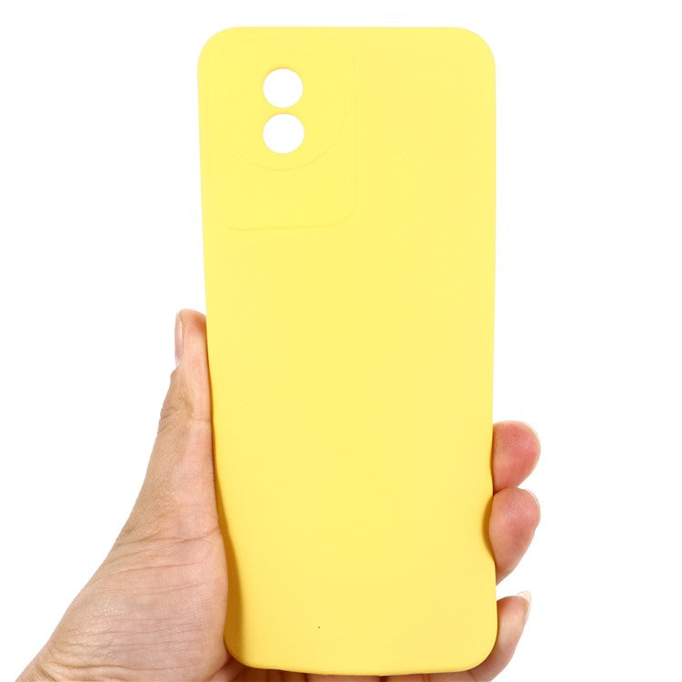 For vivo Y02 4G Liquid Silicone Case Anti-collision Cell Phone Cover Protector with Strap - Yellow