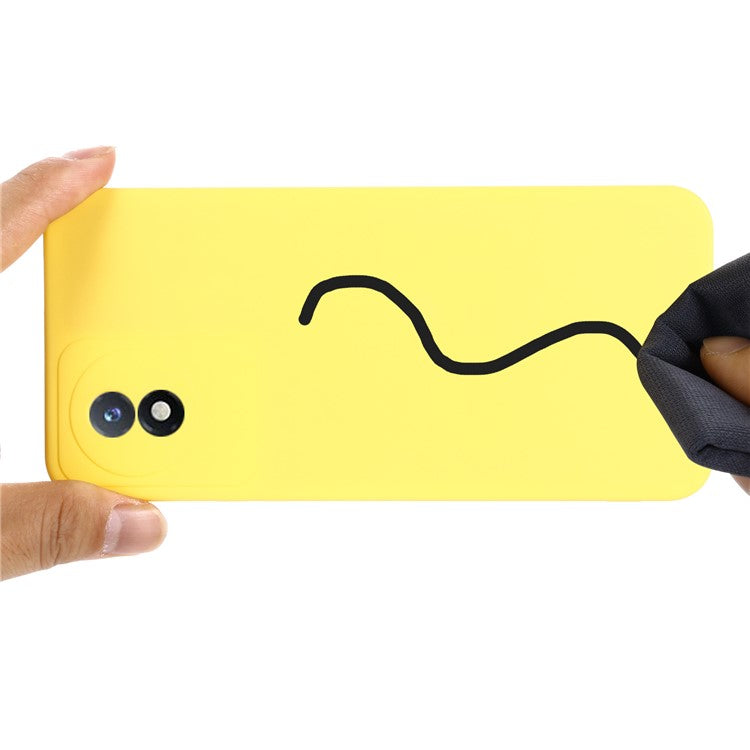 For vivo Y02 4G Liquid Silicone Case Anti-collision Cell Phone Cover Protector with Strap - Yellow