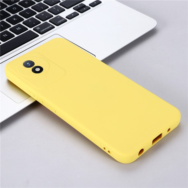 For vivo Y02 4G Liquid Silicone Case Anti-collision Cell Phone Cover Protector with Strap - Yellow