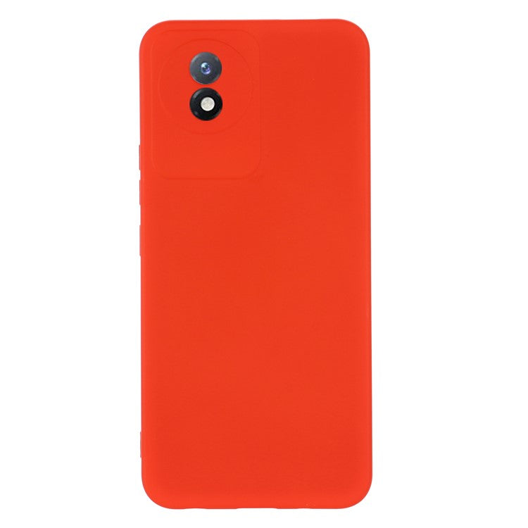 For vivo Y02 4G Liquid Silicone Case Anti-collision Cell Phone Cover Protector with Strap - Red