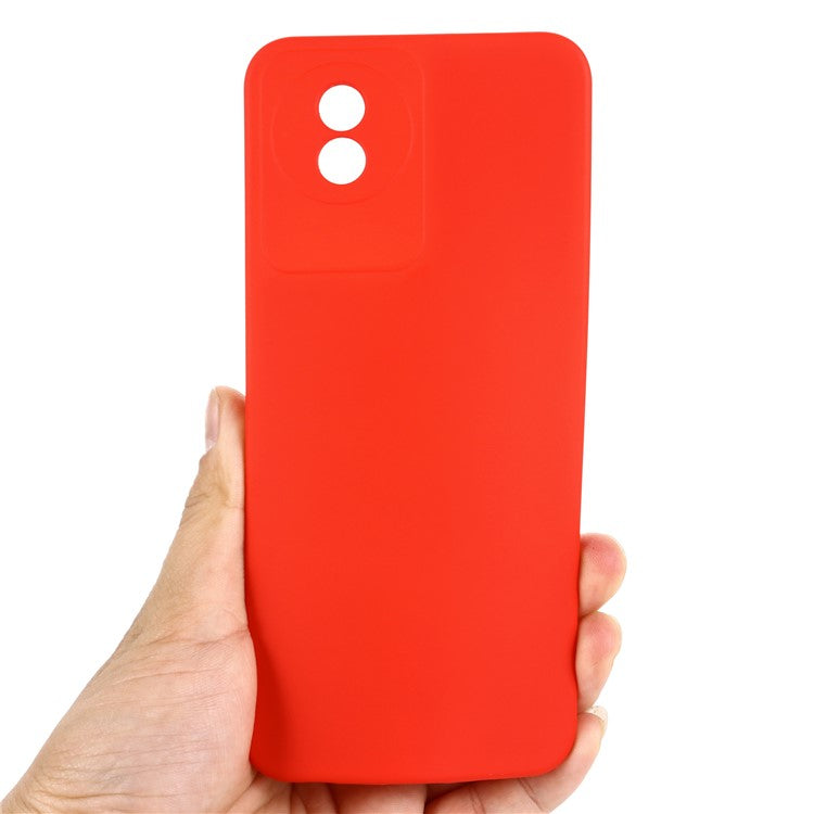 For vivo Y02 4G Liquid Silicone Case Anti-collision Cell Phone Cover Protector with Strap - Red