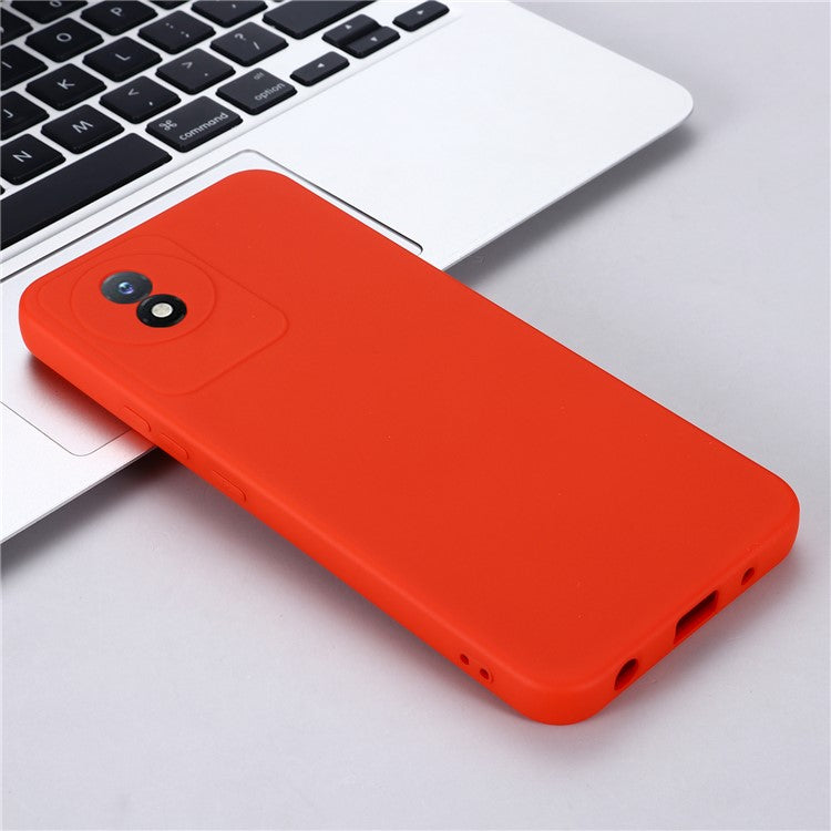 For vivo Y02 4G Liquid Silicone Case Anti-collision Cell Phone Cover Protector with Strap - Red