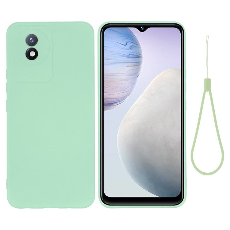 For vivo Y02 4G Liquid Silicone Case Anti-collision Cell Phone Cover Protector with Strap - Green