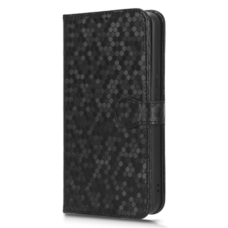 For vivo Y02 4G Dot Pattern Imprinted Phone Cover PU Leather Shockproof Wallet Stand Case with Wrist Strap - Black