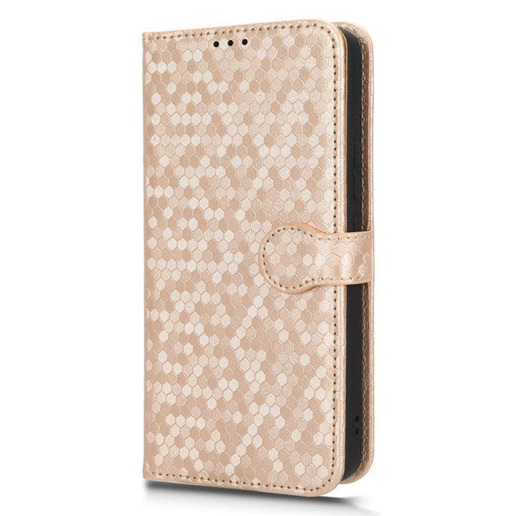 For vivo Y02 4G Dot Pattern Imprinted Phone Cover PU Leather Shockproof Wallet Stand Case with Wrist Strap - Rose Gold