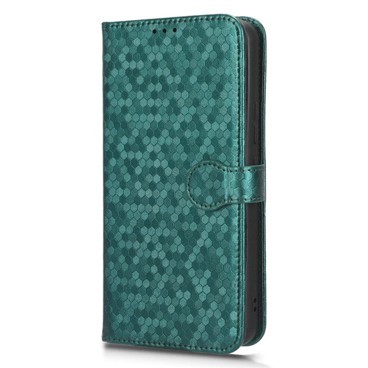 For vivo Y02 4G Dot Pattern Imprinted Phone Cover PU Leather Shockproof Wallet Stand Case with Wrist Strap - Green